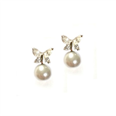 Dainty Sterling Silver & Freshwater Pearl Butterfly Earrings